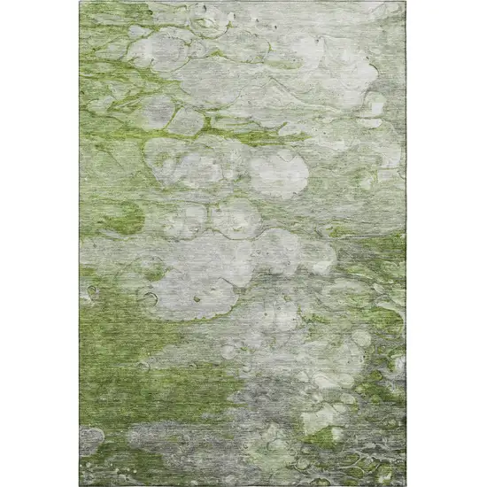 Olive Green Ivory And Gray Abstract Washable Area Rug With UV Protection Photo 3
