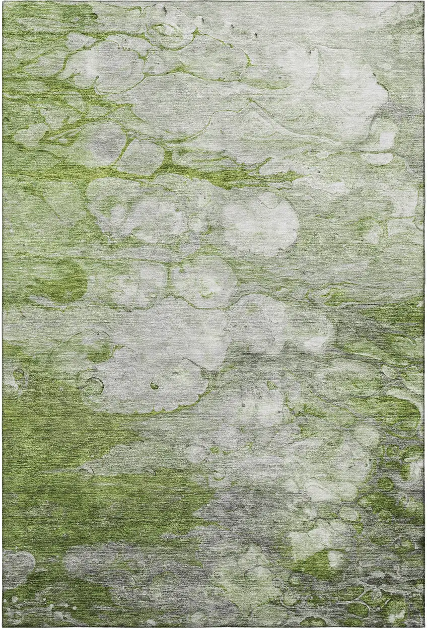 Olive Green Ivory And Gray Abstract Washable Area Rug With UV Protection Photo 3