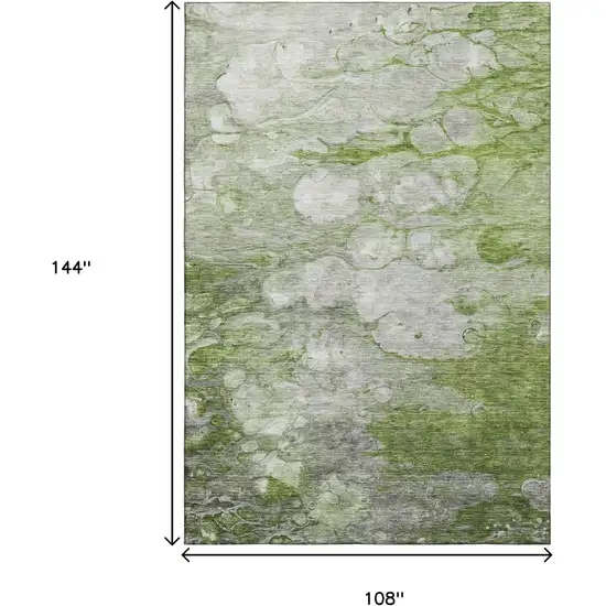 Olive Green Ivory And Gray Abstract Washable Area Rug With UV Protection Photo 3