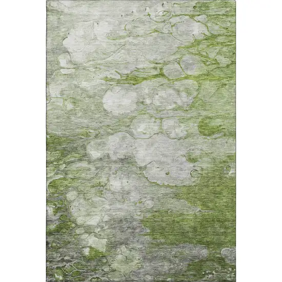 Olive Green Ivory And Gray Abstract Washable Area Rug With UV Protection Photo 1