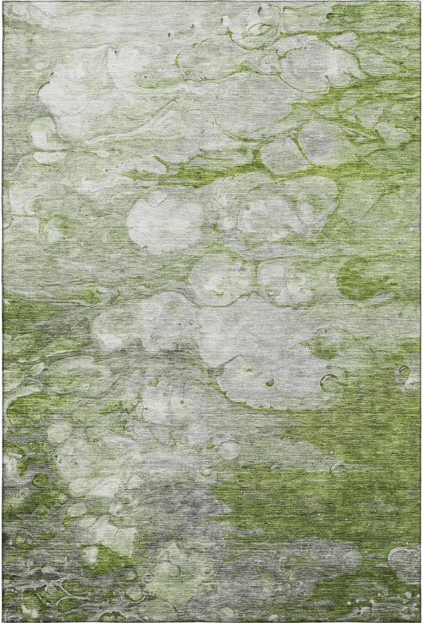 Olive Green Ivory And Gray Abstract Washable Area Rug With UV Protection Photo 1