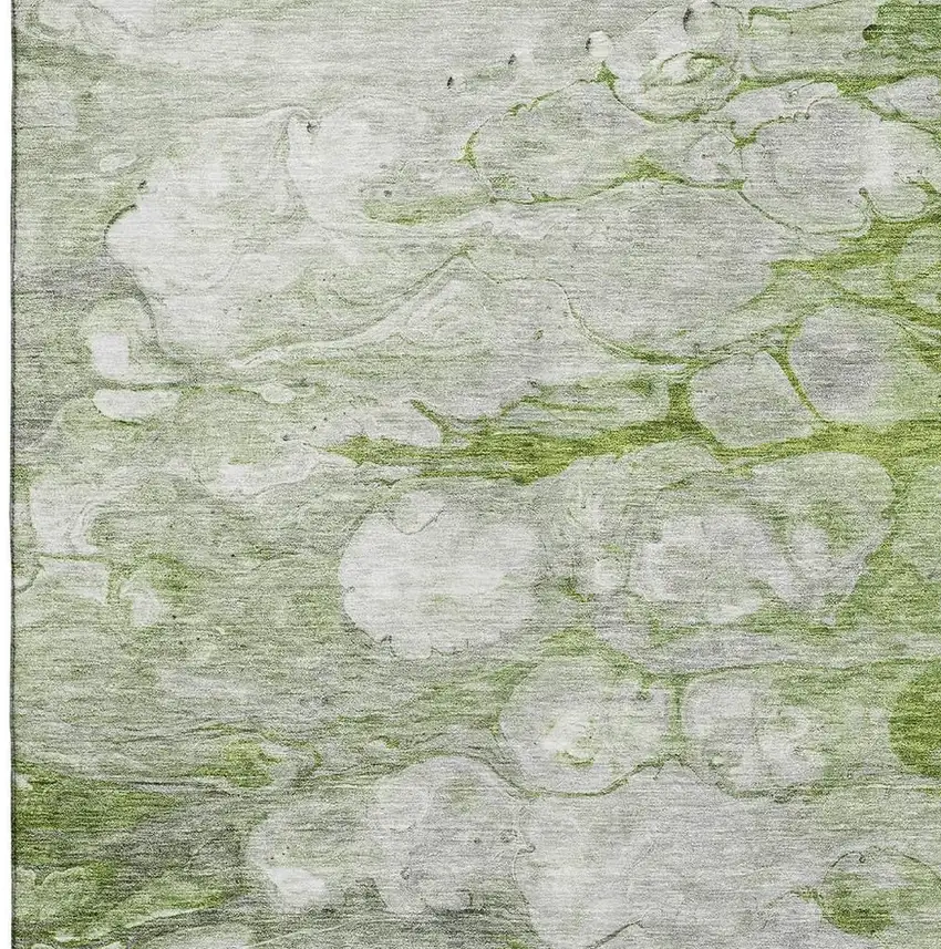 Olive Green Ivory And Gray Abstract Washable Area Rug With UV Protection Photo 3