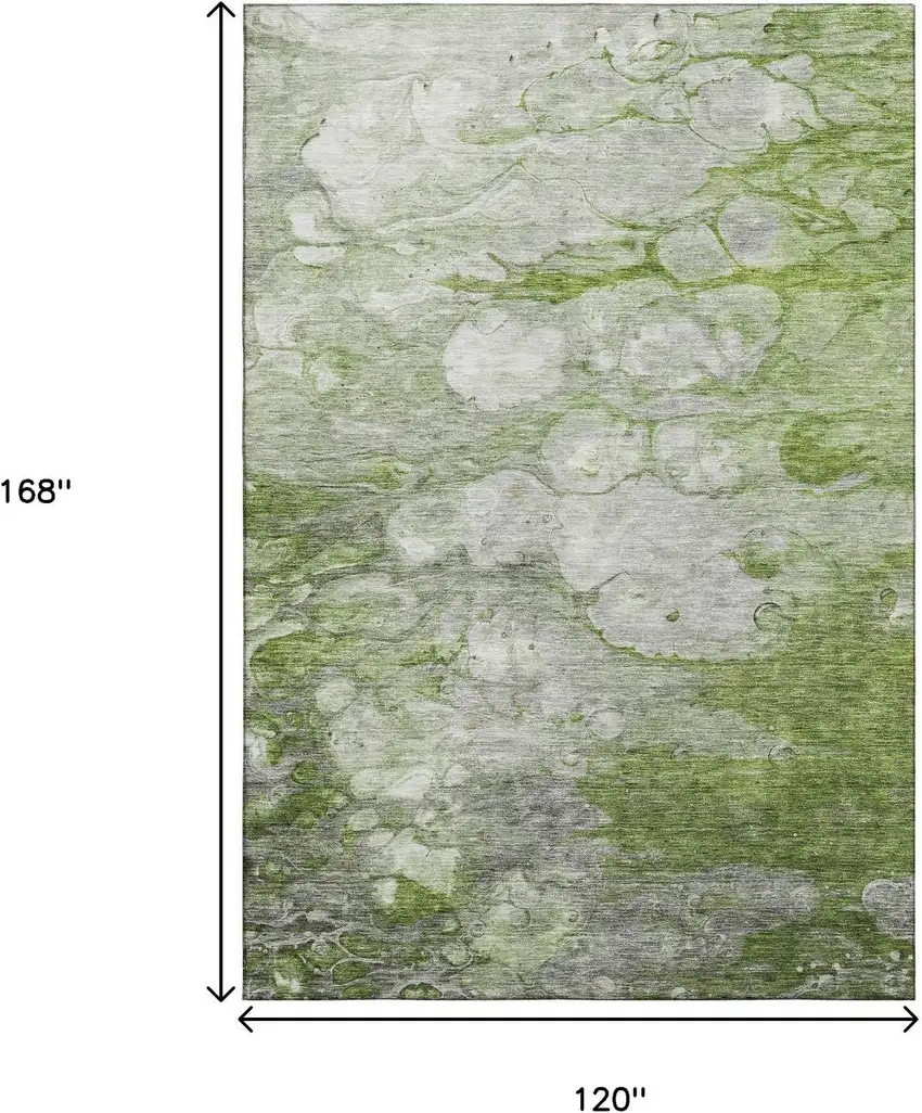 Olive Green Ivory And Gray Abstract Washable Area Rug With UV Protection Photo 3