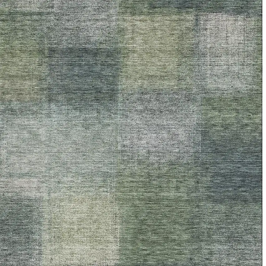 Olive Green Ivory And Gray Abstract Washable Area Rug With UV Protection Photo 4