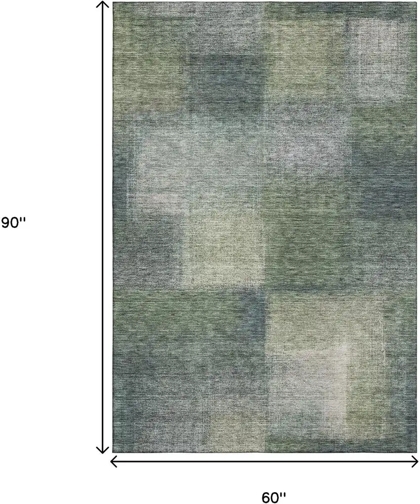 Olive Green Ivory And Gray Abstract Washable Area Rug With UV Protection Photo 3