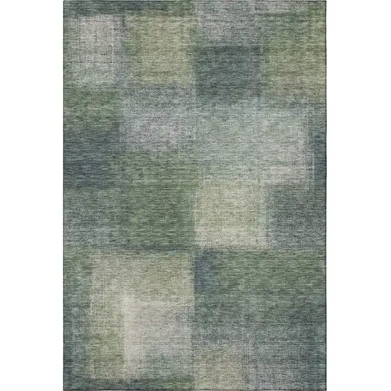 Olive Green Ivory And Gray Abstract Washable Area Rug With UV Protection Photo 3