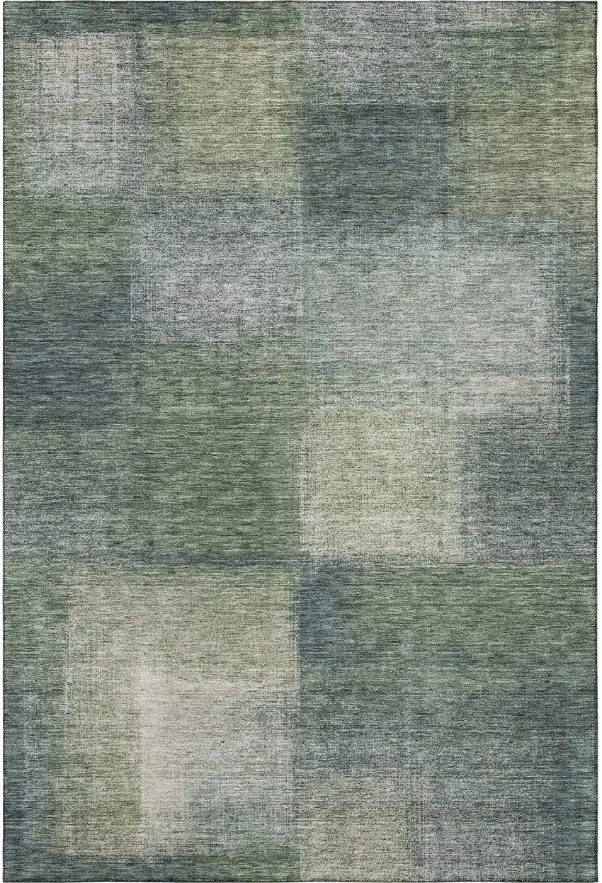 Olive Green Ivory And Gray Abstract Washable Area Rug With UV Protection Photo 3