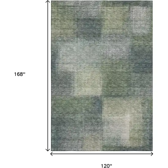 Olive Green Ivory And Gray Abstract Washable Area Rug With UV Protection Photo 3