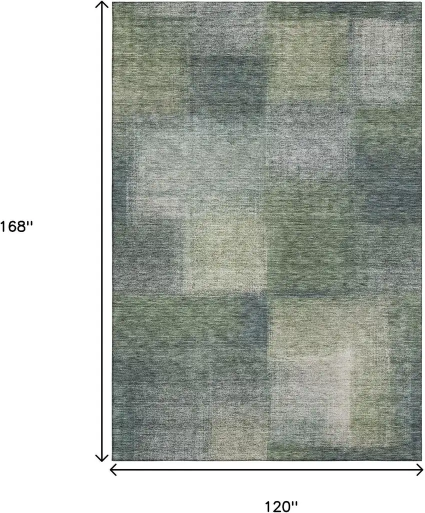 Olive Green Ivory And Gray Abstract Washable Area Rug With UV Protection Photo 3