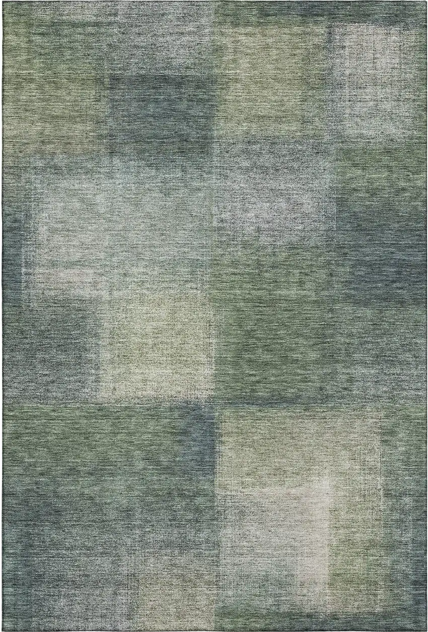 Olive Green Ivory And Gray Abstract Washable Area Rug With UV Protection Photo 1