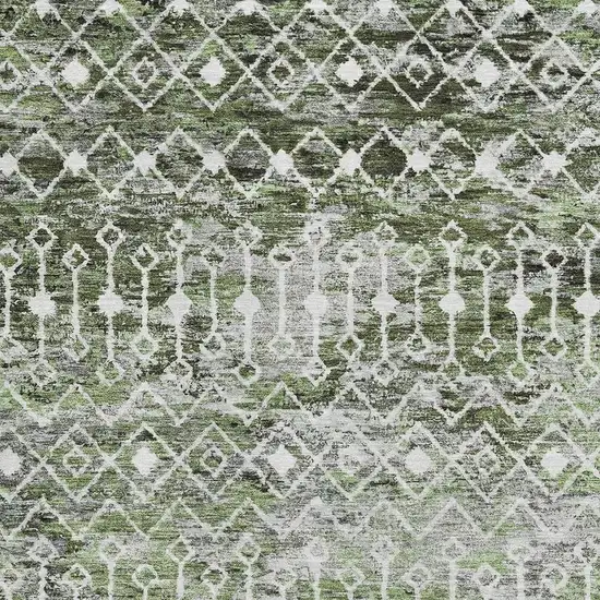 Olive Green Ivory And Gray Geometric Washable Area Rug With UV Protection Photo 2