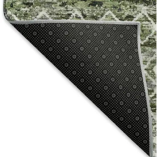 Olive Green Ivory And Gray Geometric Washable Area Rug With UV Protection Photo 6