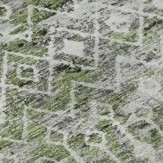 Olive Green Ivory And Gray Geometric Washable Area Rug With UV Protection Photo 9