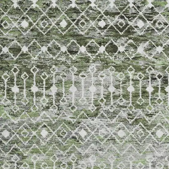 Olive Green Ivory And Gray Geometric Washable Area Rug With UV Protection Photo 2