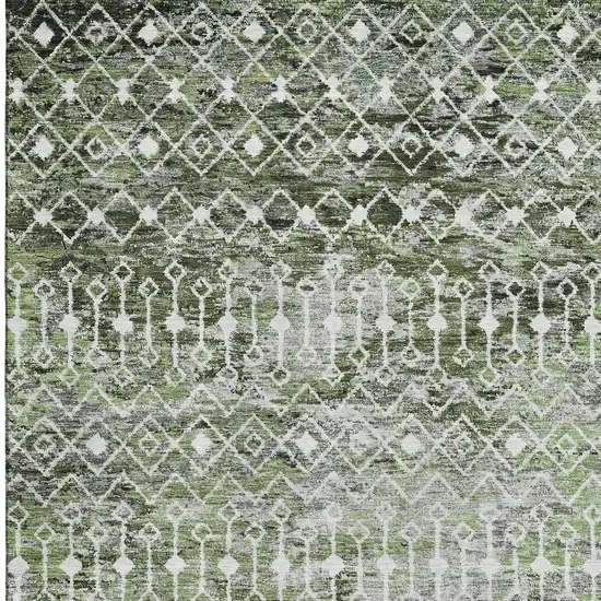 Olive Green Ivory And Gray Geometric Washable Area Rug With UV Protection Photo 2