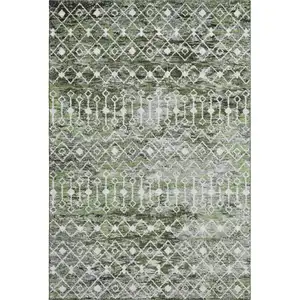 Photo of Olive Green Ivory And Gray Geometric Washable Area Rug With UV Protection