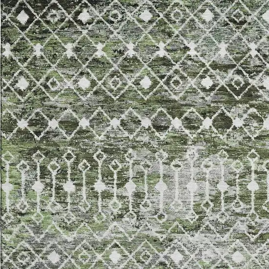 Olive Green Ivory And Gray Geometric Washable Area Rug With UV Protection Photo 2