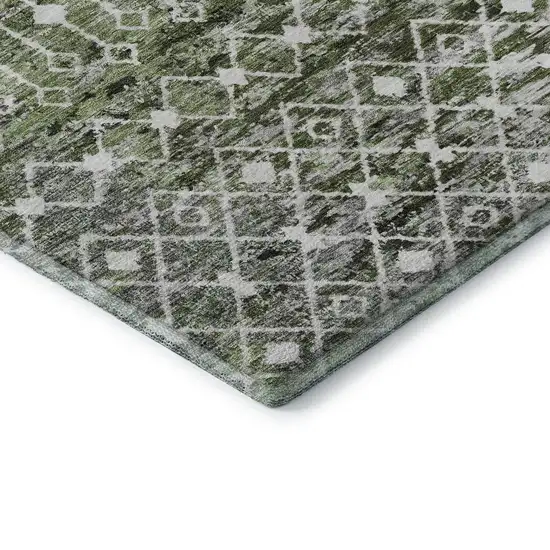 Olive Green Ivory And Gray Geometric Washable Area Rug With UV Protection Photo 8