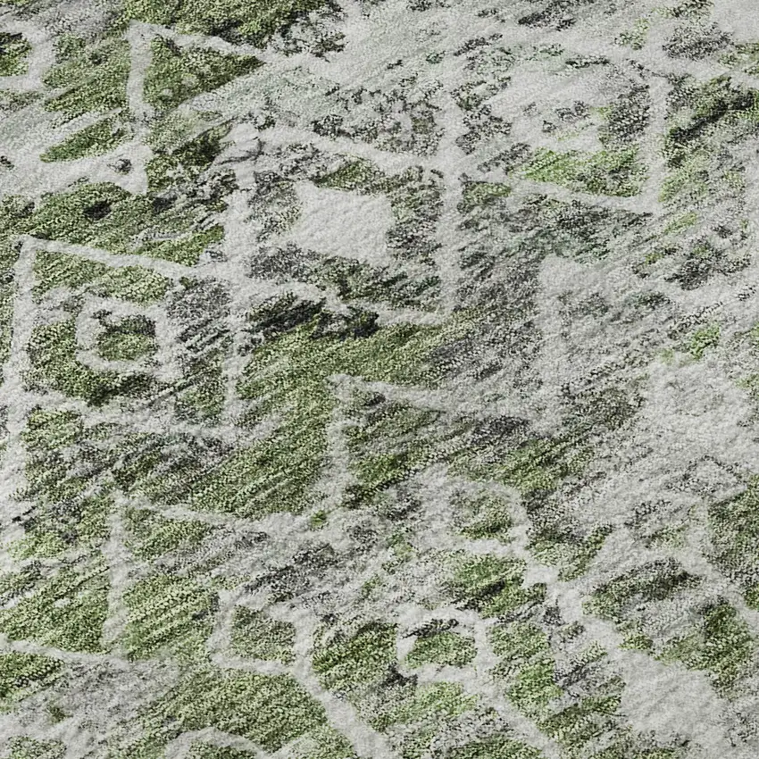 Olive Green Ivory And Gray Geometric Washable Area Rug With UV Protection Photo 9