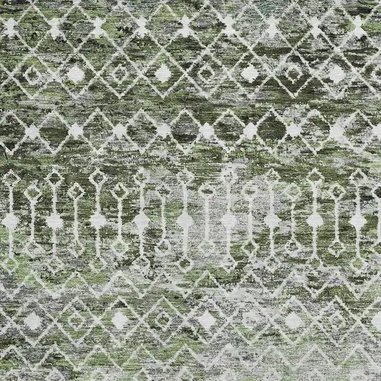 Olive Green Ivory And Gray Geometric Washable Area Rug With UV Protection Photo 2
