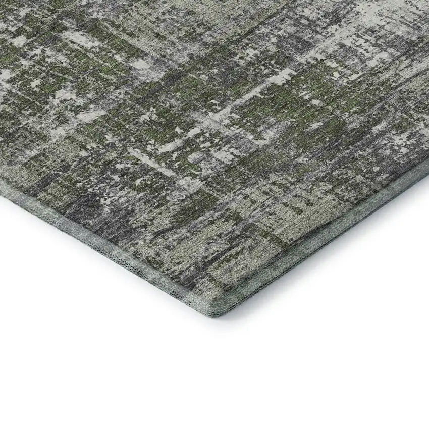 Olive Green Ivory And Gray Geometric Washable Area Rug With UV Protection Photo 8