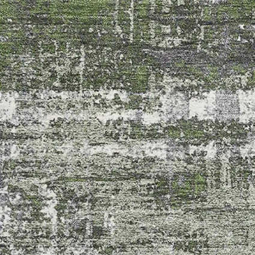 Olive Green Ivory And Gray Geometric Washable Area Rug With UV Protection Photo 3