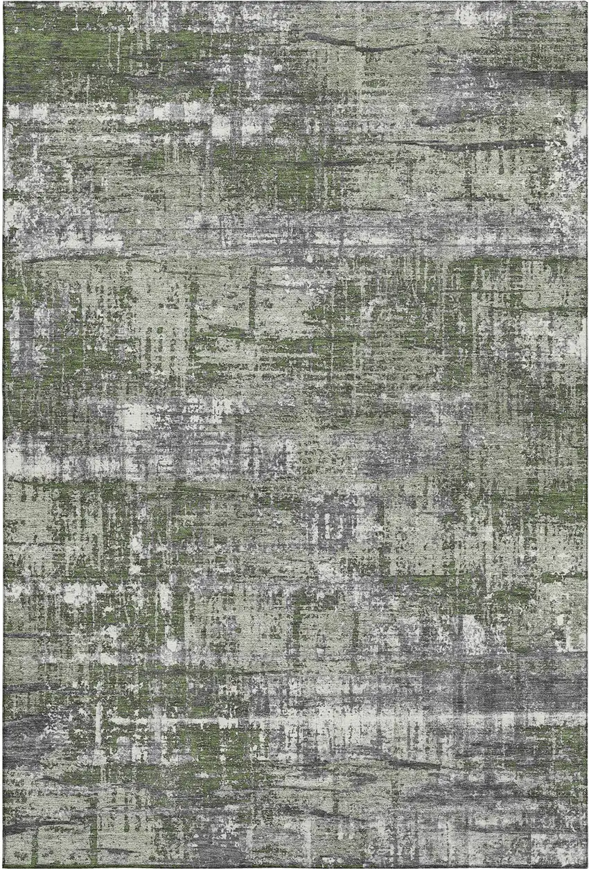Olive Green Ivory And Gray Geometric Washable Area Rug With UV Protection Photo 1