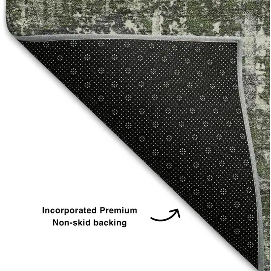 Olive Green Ivory And Gray Geometric Washable Area Rug With UV Protection Photo 7