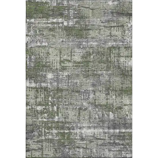 Olive Green Ivory And Gray Geometric Washable Area Rug With UV Protection Photo 1