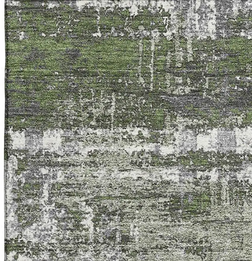 Olive Green Ivory And Gray Geometric Washable Area Rug With UV Protection Photo 3
