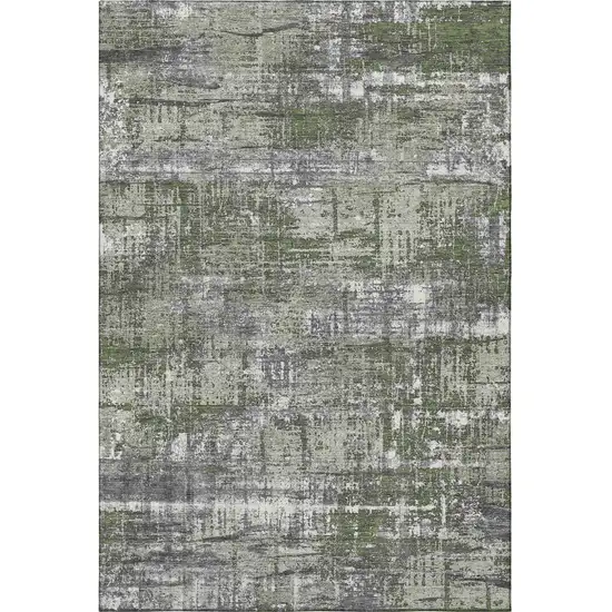 Olive Green Ivory And Gray Geometric Washable Area Rug With UV Protection Photo 4