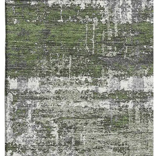 Olive Green Ivory And Gray Geometric Washable Area Rug With UV Protection Photo 3