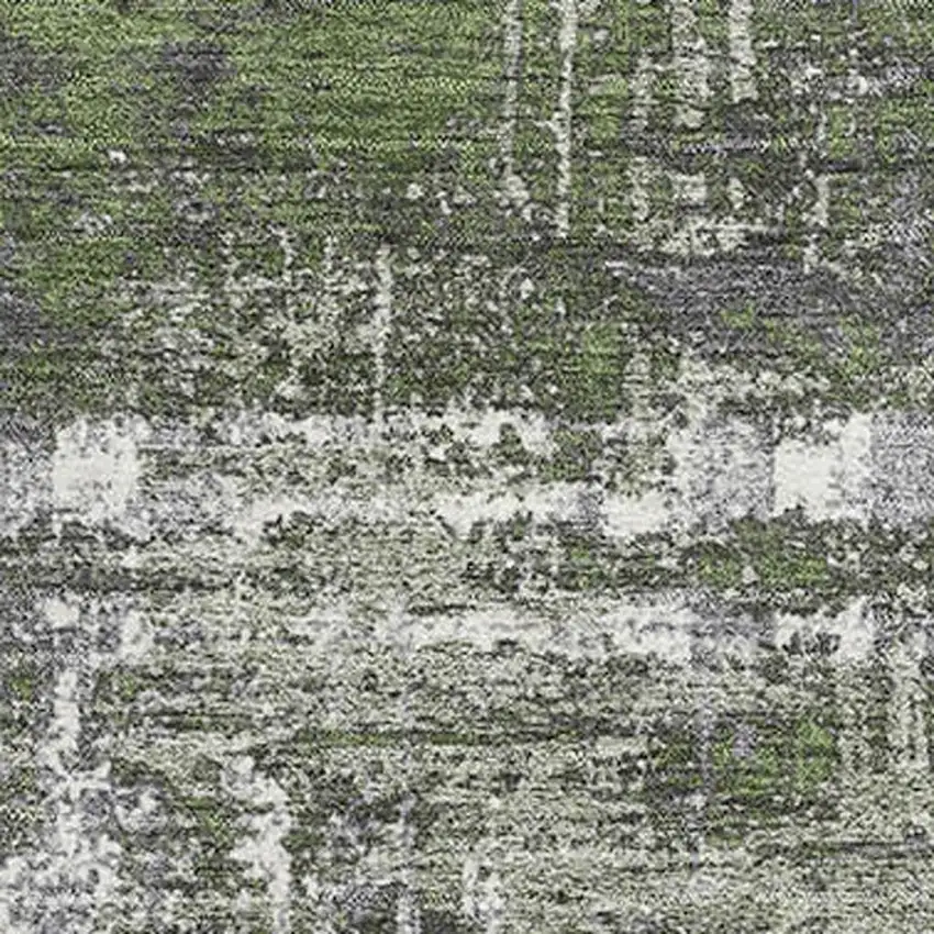 Olive Green Ivory And Gray Geometric Washable Area Rug With UV Protection Photo 3