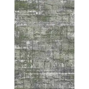 Photo of Olive Green Ivory And Gray Geometric Washable Area Rug With UV Protection