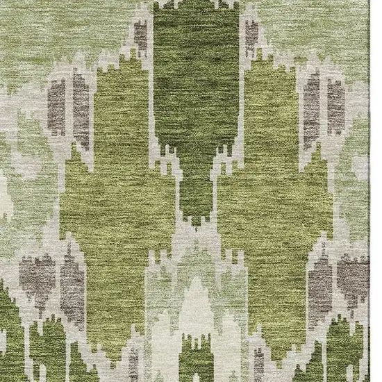 Olive Green Ivory And Gray Ikat Washable Area Rug With UV Protection Photo 4