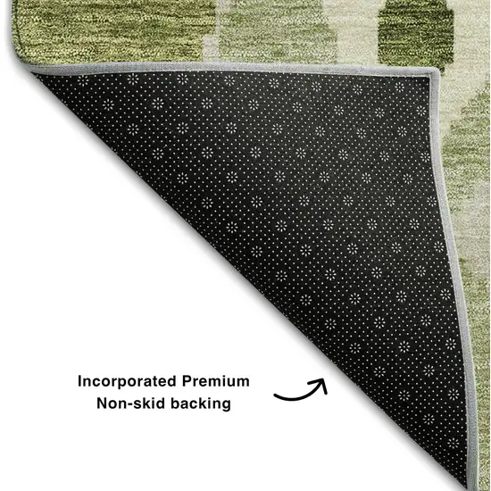 Olive Green Ivory And Gray Ikat Washable Area Rug With UV Protection Photo 7