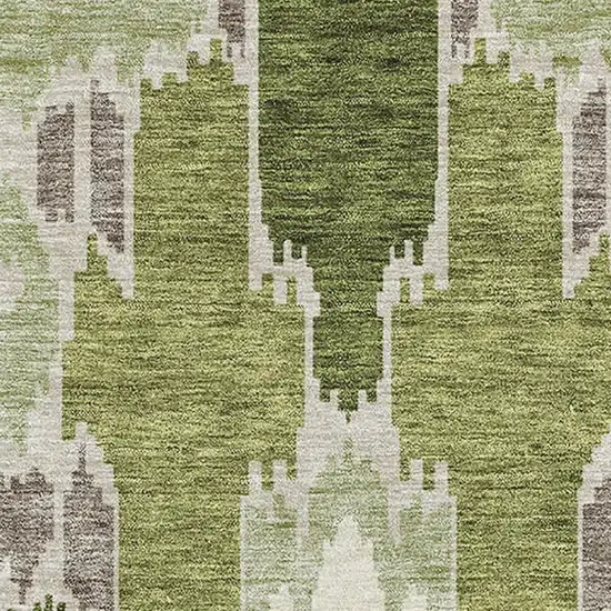 Olive Green Ivory And Gray Ikat Washable Area Rug With UV Protection Photo 3