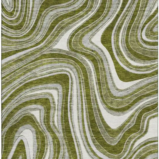 Olive Green Ivory And Gray Marble Washable Area Rug With UV Protection Photo 4