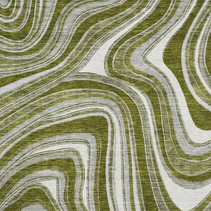 Olive Green Ivory And Gray Marble Washable Area Rug With UV Protection Photo 3
