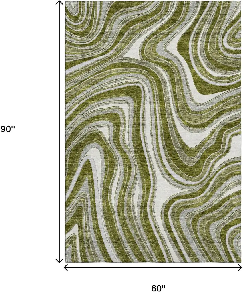 Olive Green Ivory And Gray Marble Washable Area Rug With UV Protection Photo 3