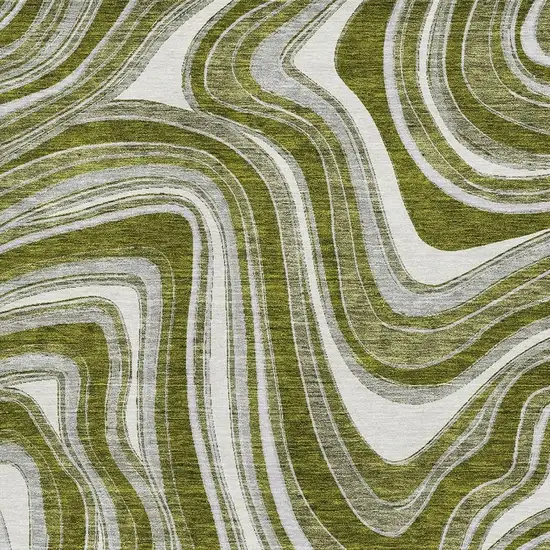 Olive Green Ivory And Gray Marble Washable Area Rug With UV Protection Photo 3