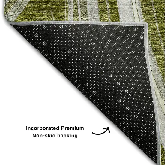 Olive Green Ivory And Gray Marble Washable Area Rug With UV Protection Photo 7