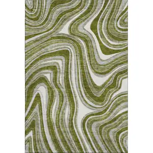 Photo of Olive Green Ivory And Gray Marble Washable Area Rug With UV Protection