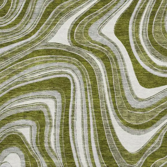 Olive Green Ivory And Gray Marble Washable Area Rug With UV Protection Photo 3