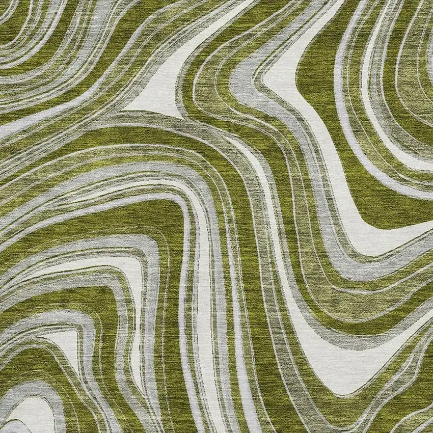 Olive Green Ivory And Gray Marble Washable Area Rug With UV Protection Photo 3