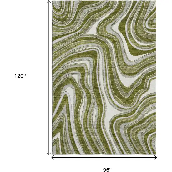 Olive Green Ivory And Gray Marble Washable Area Rug With UV Protection Photo 3