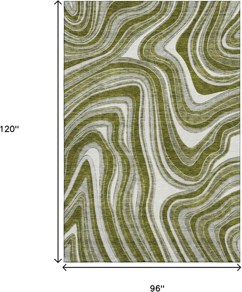 Olive Green Ivory And Gray Marble Washable Area Rug With UV Protection Photo 3