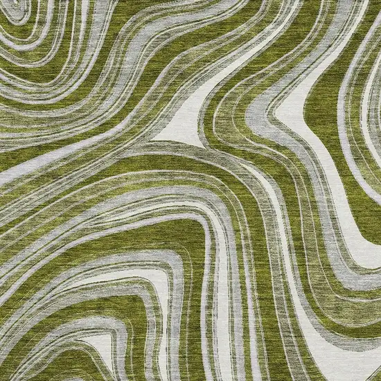 Olive Green Ivory And Gray Marble Washable Area Rug With UV Protection Photo 3