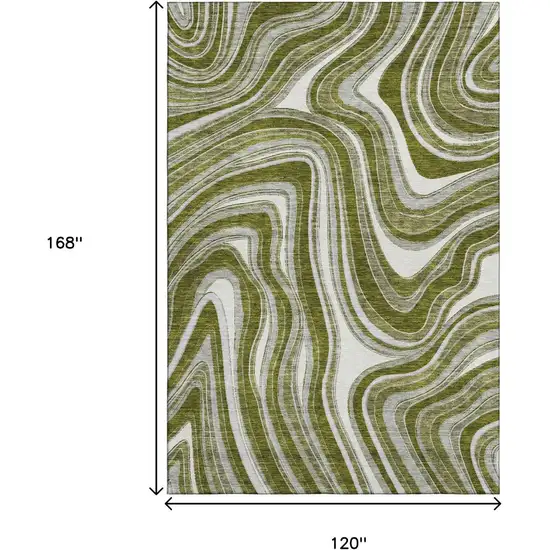 Olive Green Ivory And Gray Marble Washable Area Rug With UV Protection Photo 3