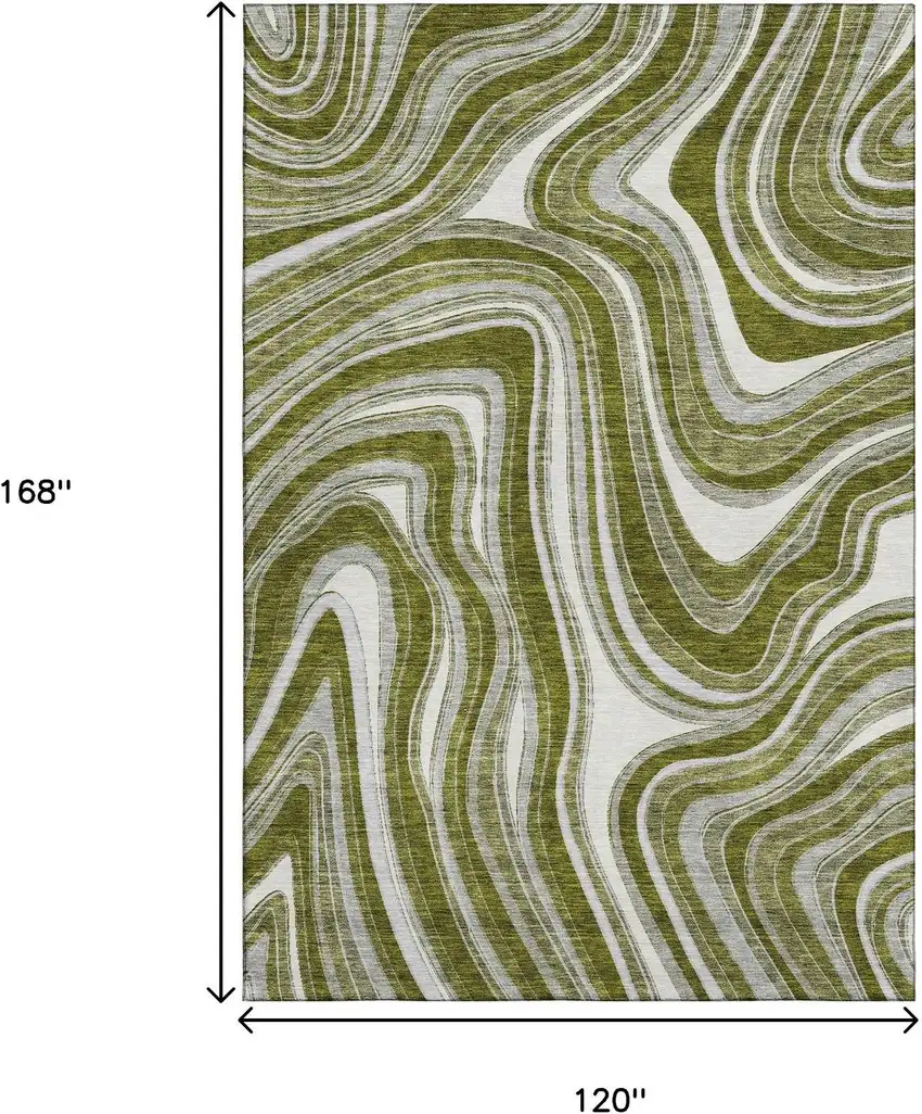 Olive Green Ivory And Gray Marble Washable Area Rug With UV Protection Photo 3